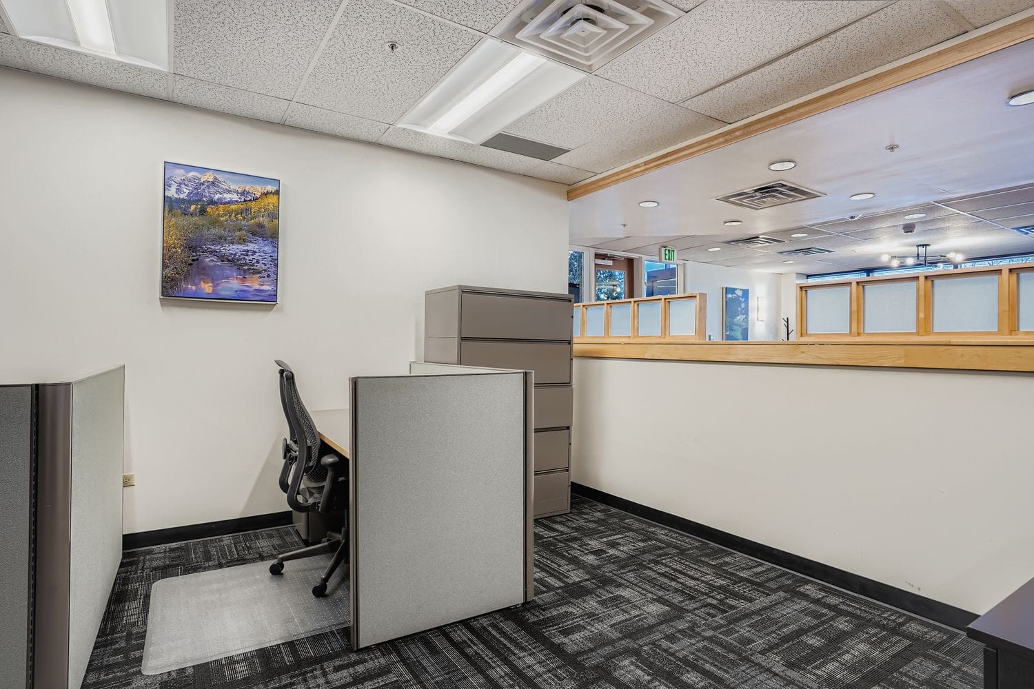Modern open-plan workspace with private cubicles at Intelligent Office, ideal for business productivity.
